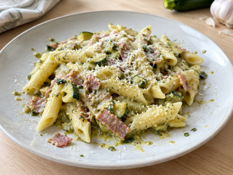 Penne met courgette saus en ham