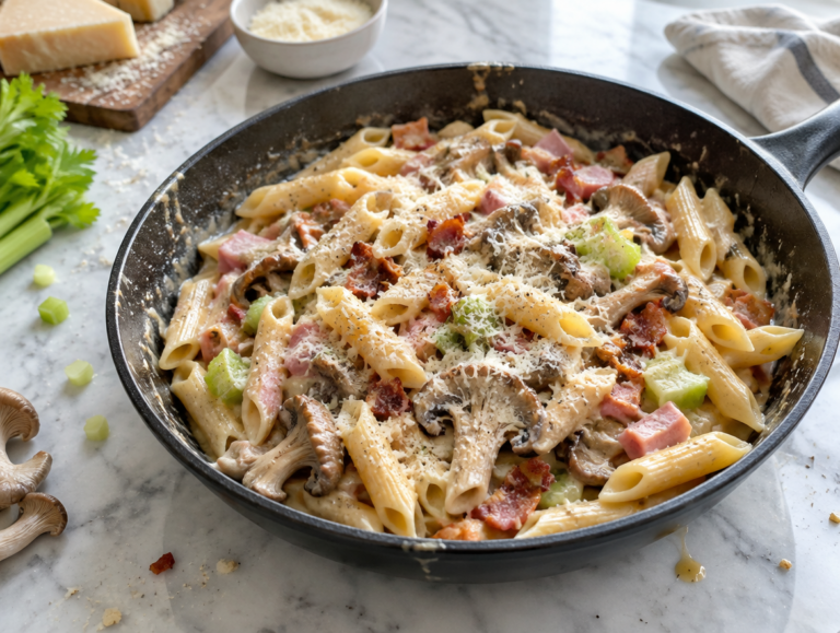 Penne met romige baconsaus