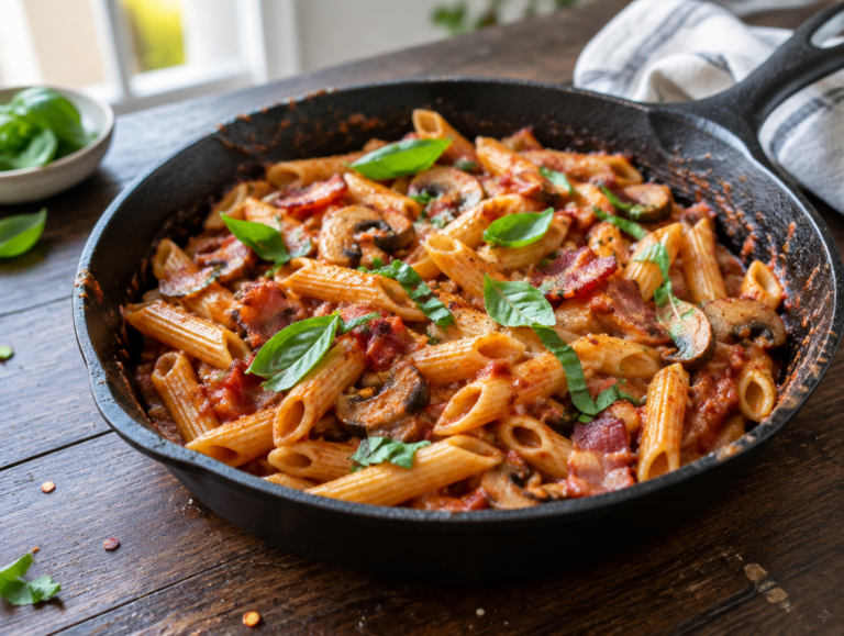 Penne met spek