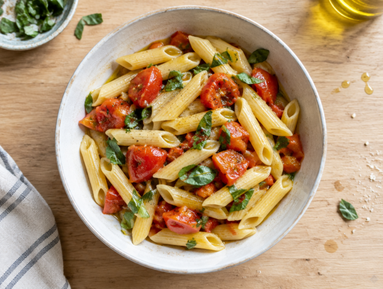 Penne met tomaat en basilicum