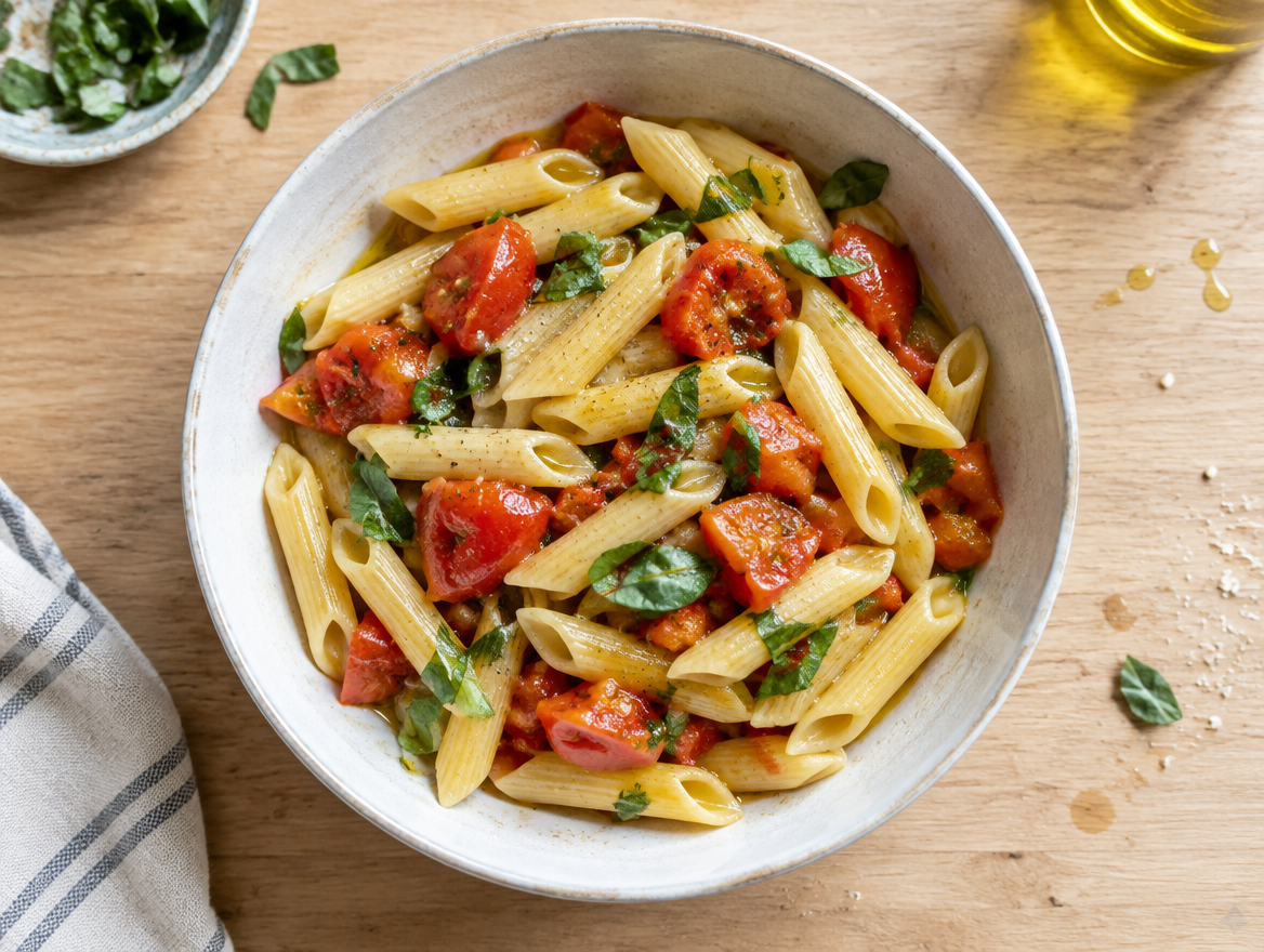 Penne met tomaat en basilicum