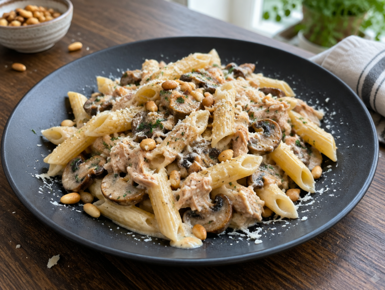 Penne met tonijn en creme fraiche saus