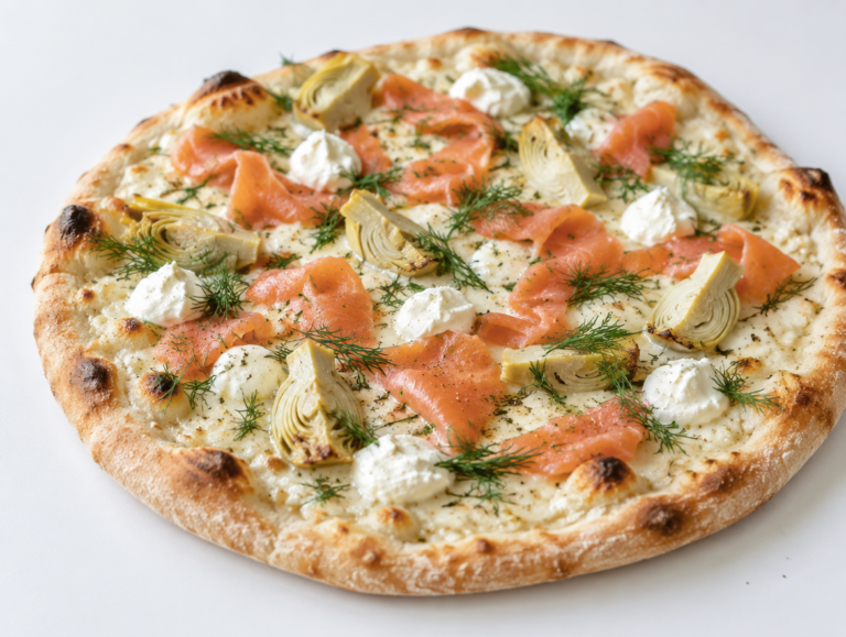 Pizza met gerookte zalm