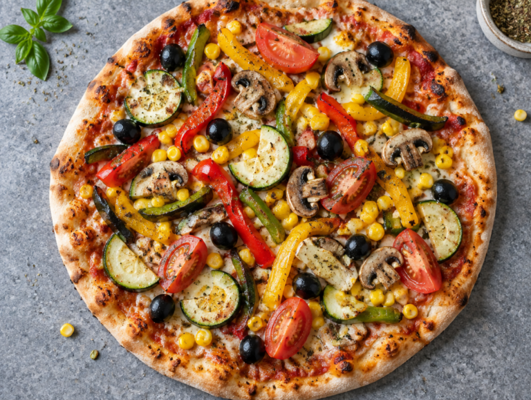 Pizza met tomaten en mais