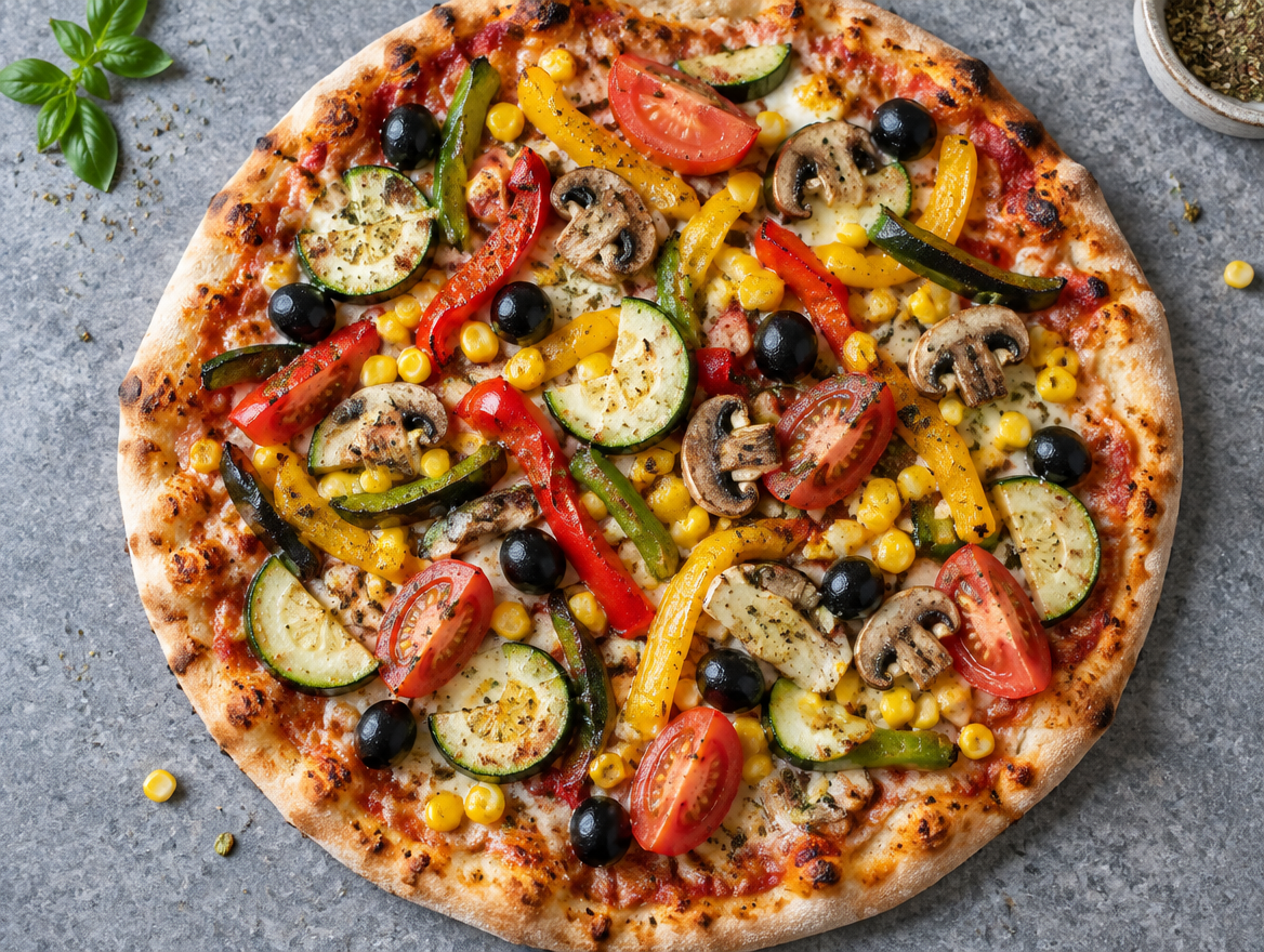 Pizza met tomaten en mais