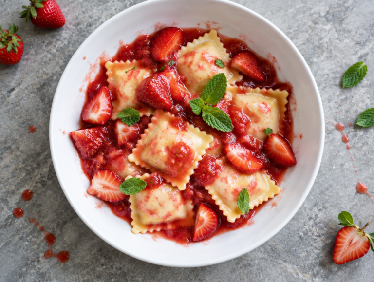 Ravioli met aardbeien