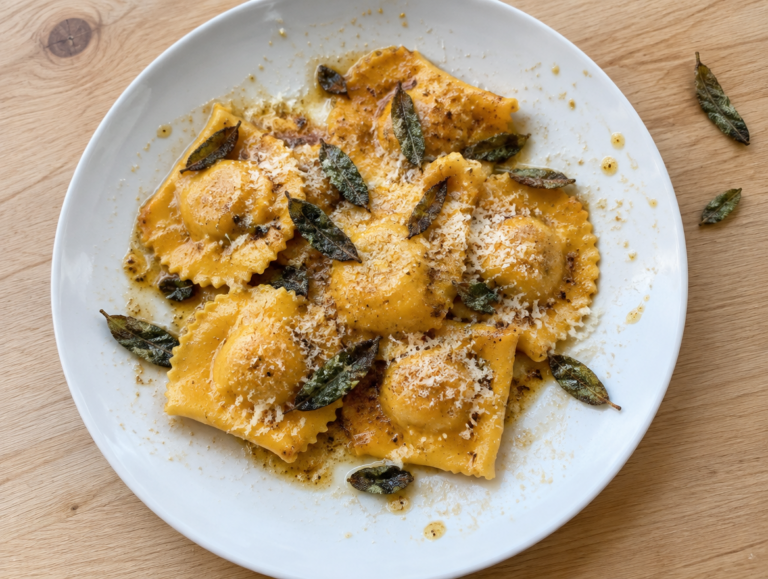 Ravioli met pompoen en salieboter