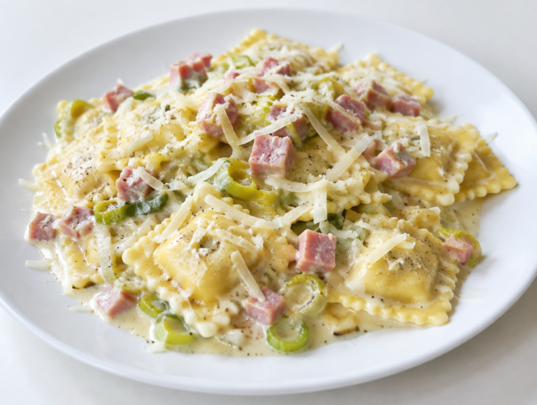 Ravioli met prei-hamsaus