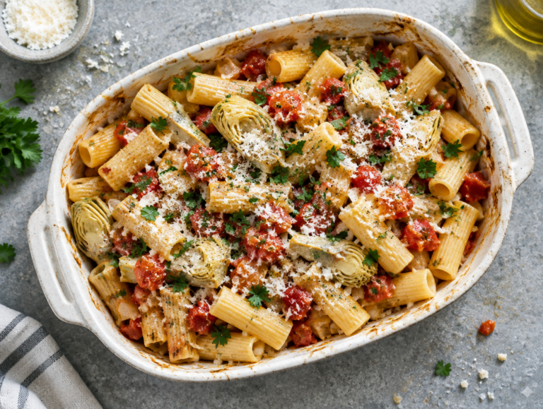 Rigatoni met artisjokken en pecorinokaas