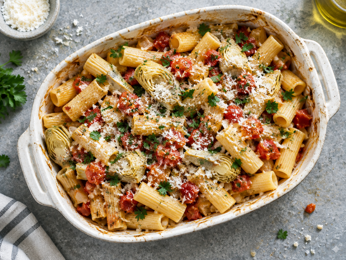 Rigatoni met artisjokken en pecorinokaas