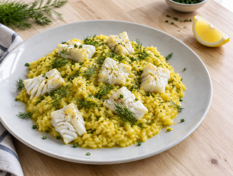 Risotto met citroenkruid en vis