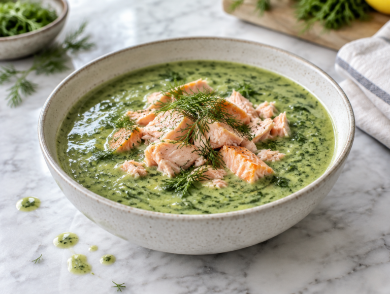 Romige spinaziesoep met zalm