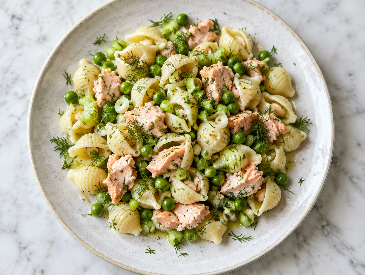 Salade van schelpjespasta met zalm