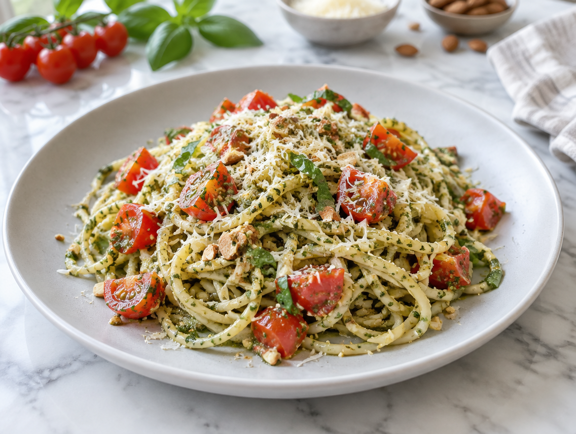 Spaghetti met amandel pesto