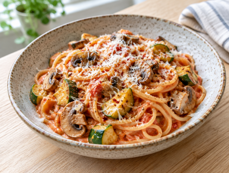 Spaghetti met courgettes en champignons