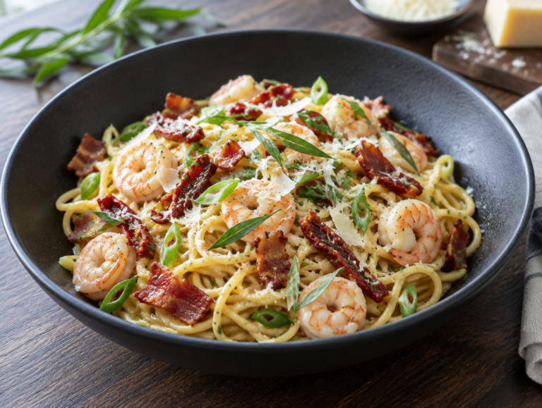 Spaghetti met gamba’s en gedroogde tomaten