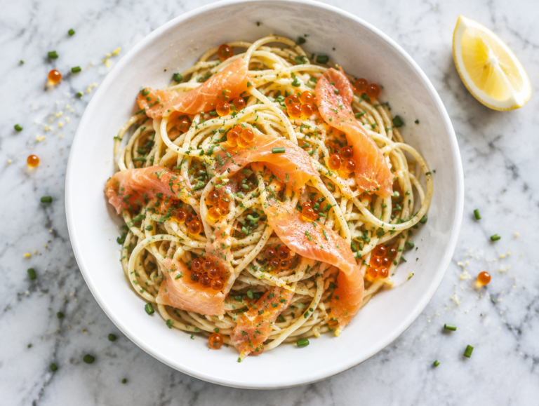 Spaghetti met gerookte zalm
