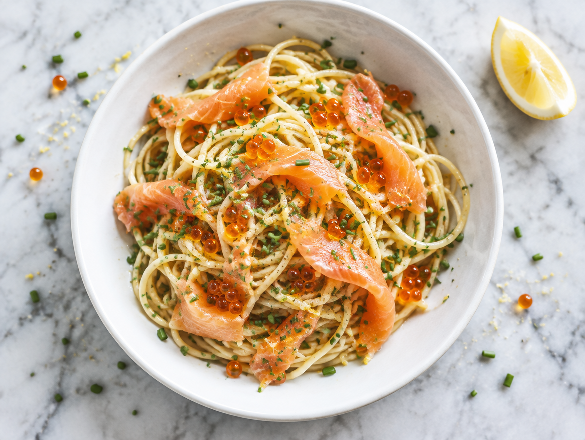 Spaghetti met gerookte zalm
