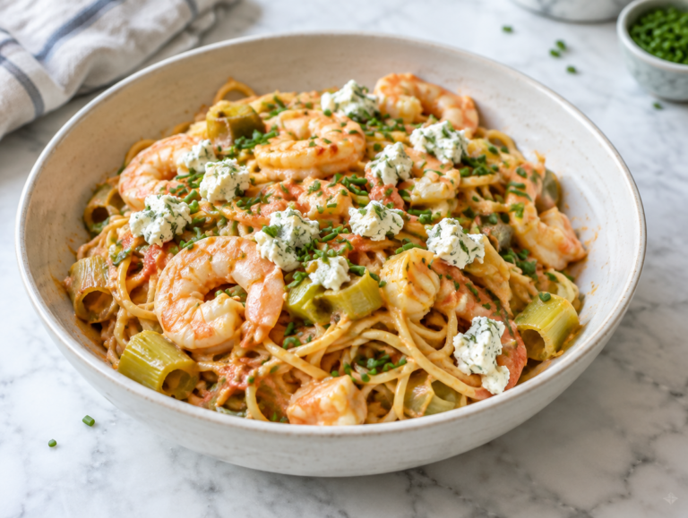 Spaghetti met roze garnalen