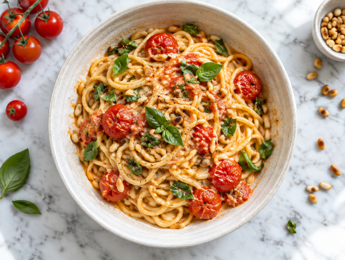 Spaghetti met saus van cherrytomaten