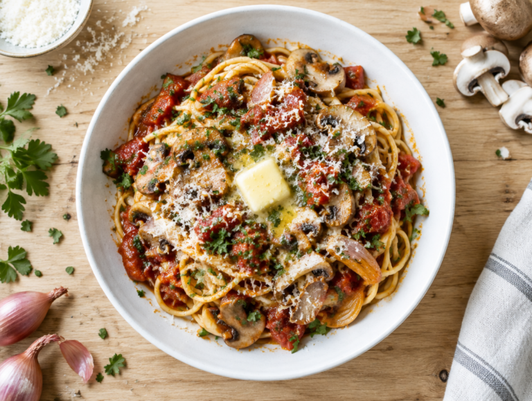 Spaghetti met sjalotten tomatensaus