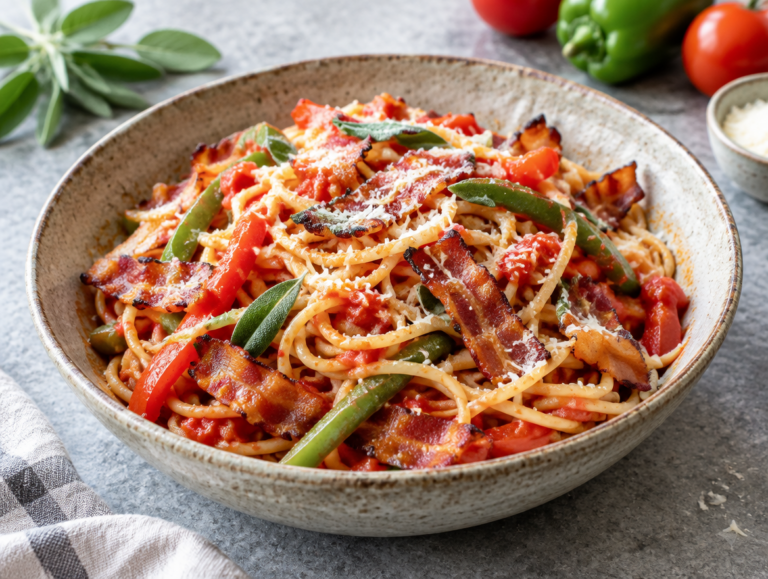 Spaghetti met spek en verse tomaten