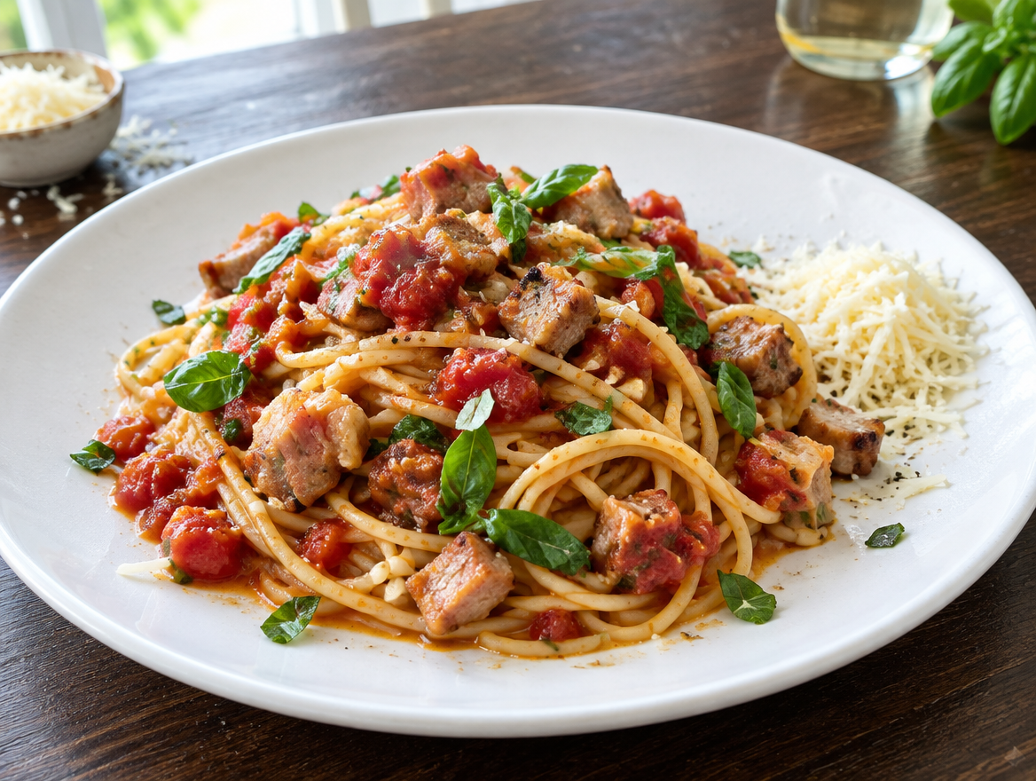 Spaghetti met tomatenwijnsaus