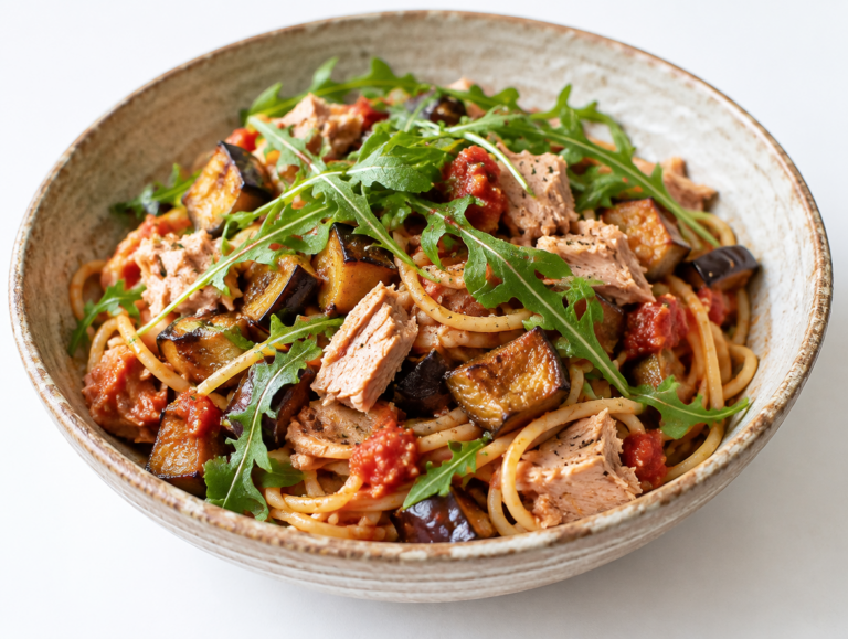 Spaghetti tonijnsaus en aubergines