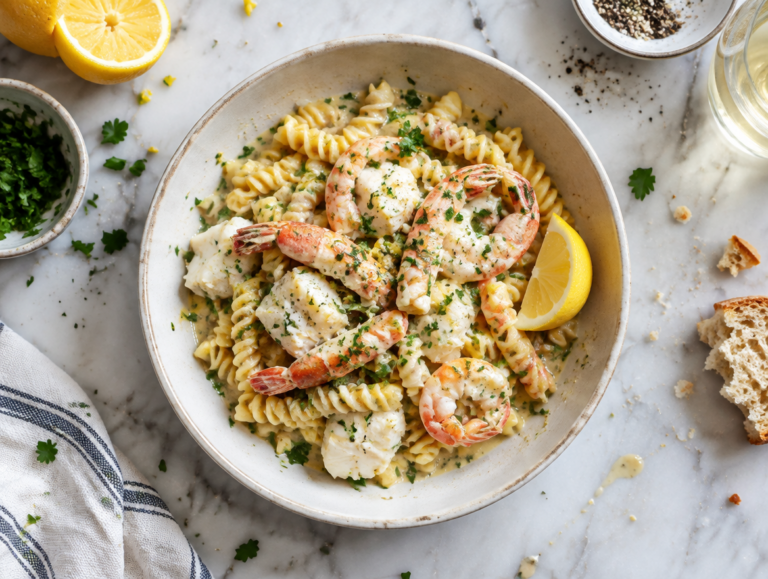 Spirelli met scampi en Victoriabaars