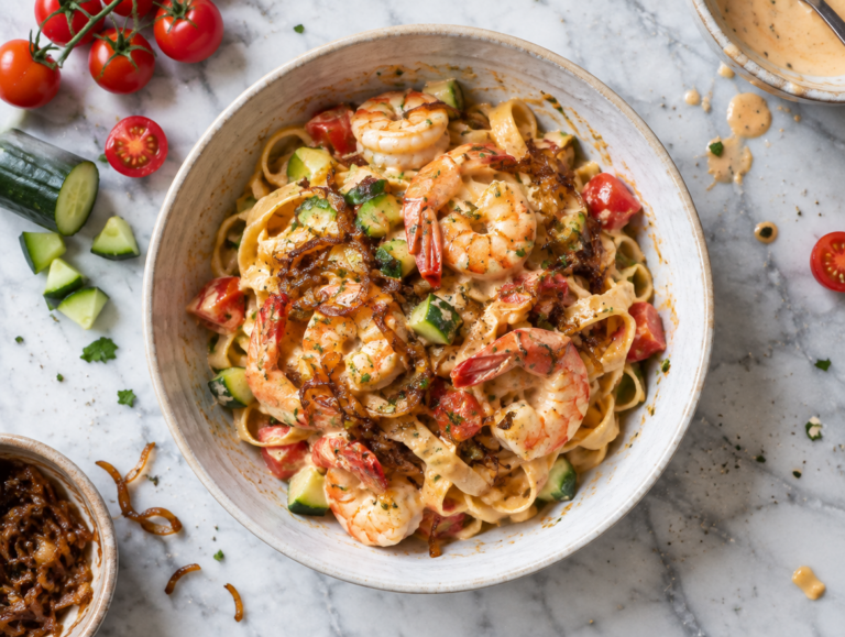 Tagliatelle met gamba’s en kreeftensaus