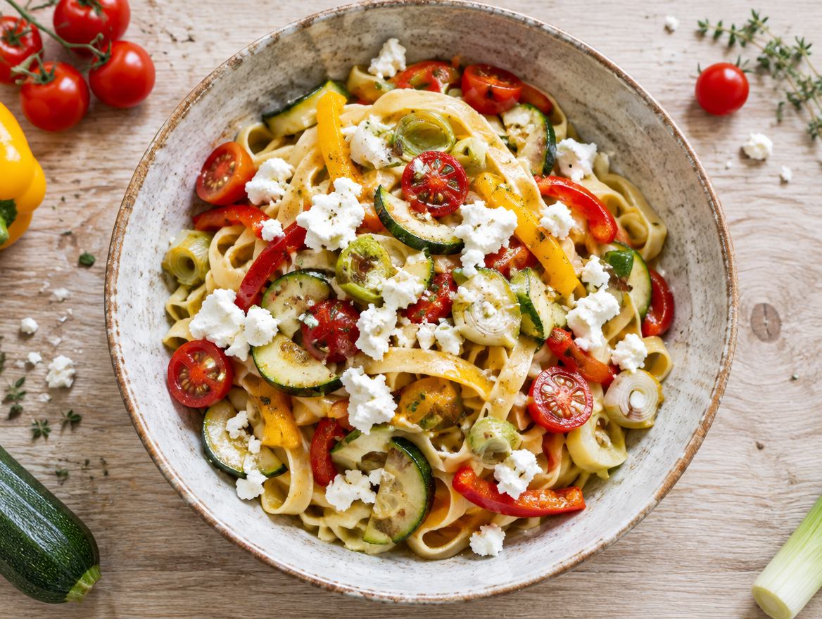 Vegetarische pasta met geitenkaas