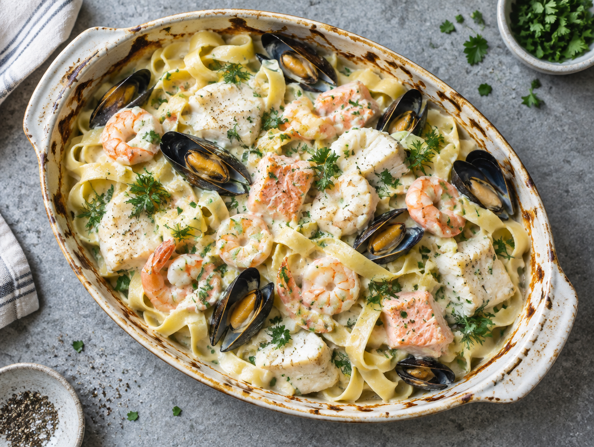 Tagliatelle met gemengde vissaus