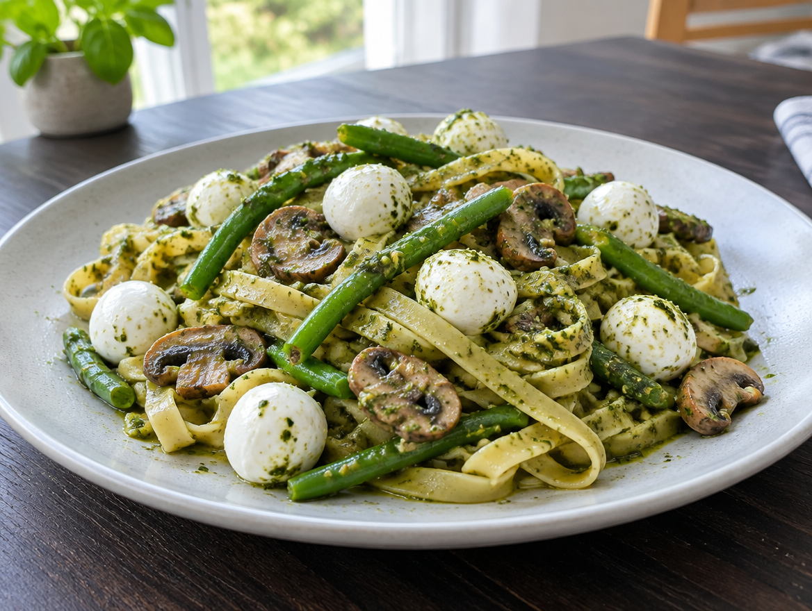 Tagliatelle met groenten en pesto