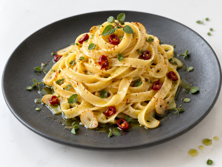 Tagliatelle met knoflook en spaanse peper