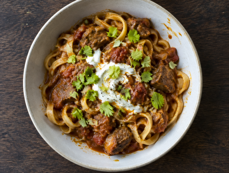 Tagliatelle met lamsvlees in tomatensaus