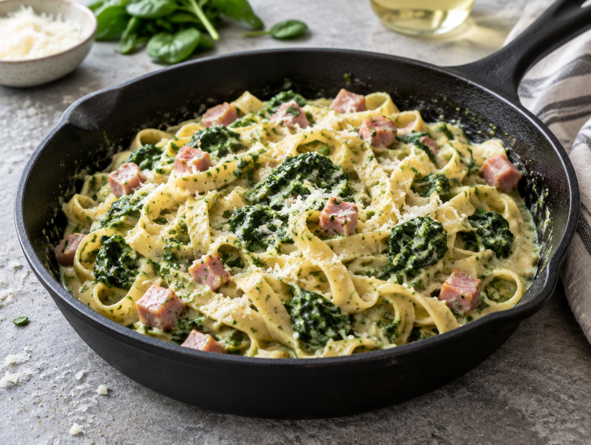 Tagliatelle met pesto-spinazie