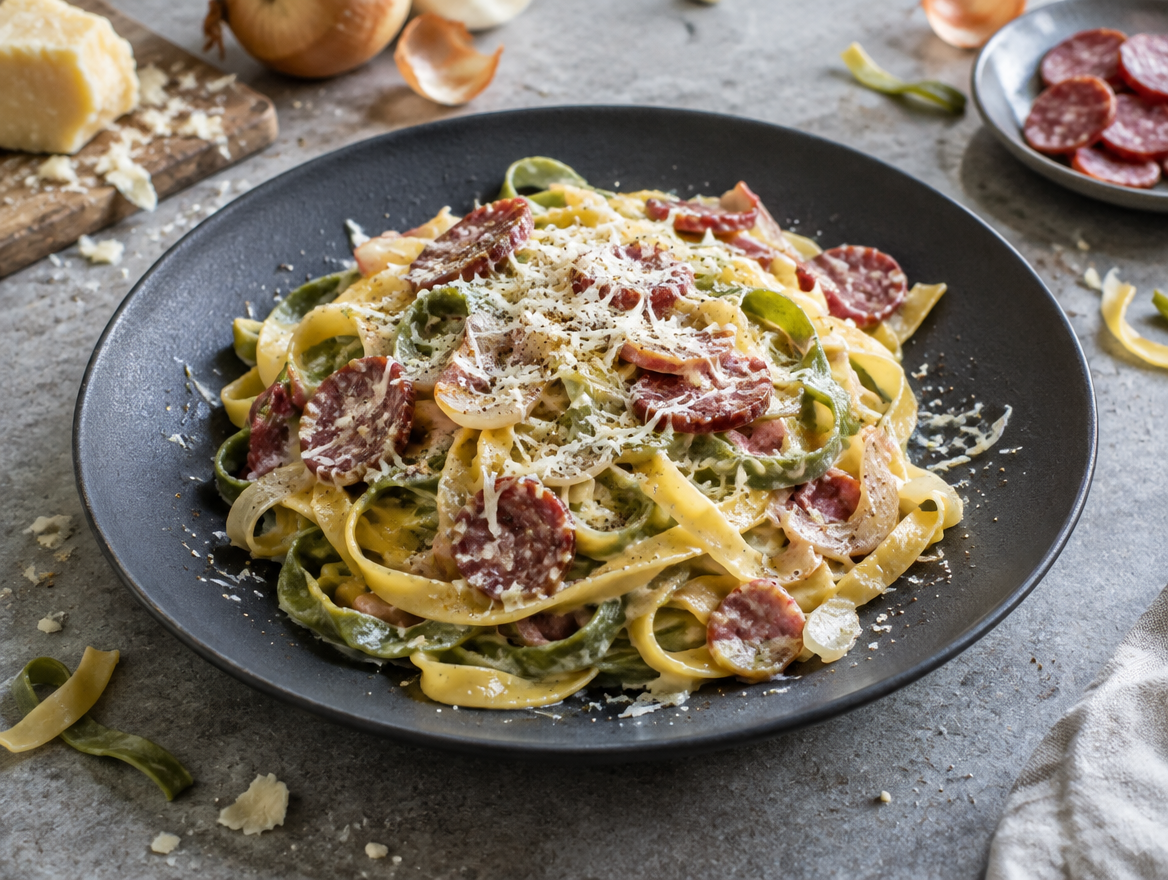 Tagliatelle met salami