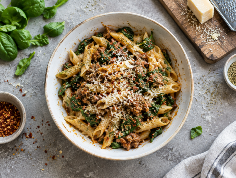 Tagliatelle met spinazie en gehakt
