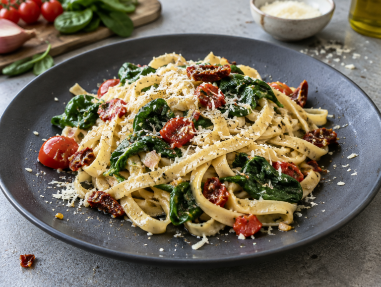 Tagliatelle met spinazie en tomaten