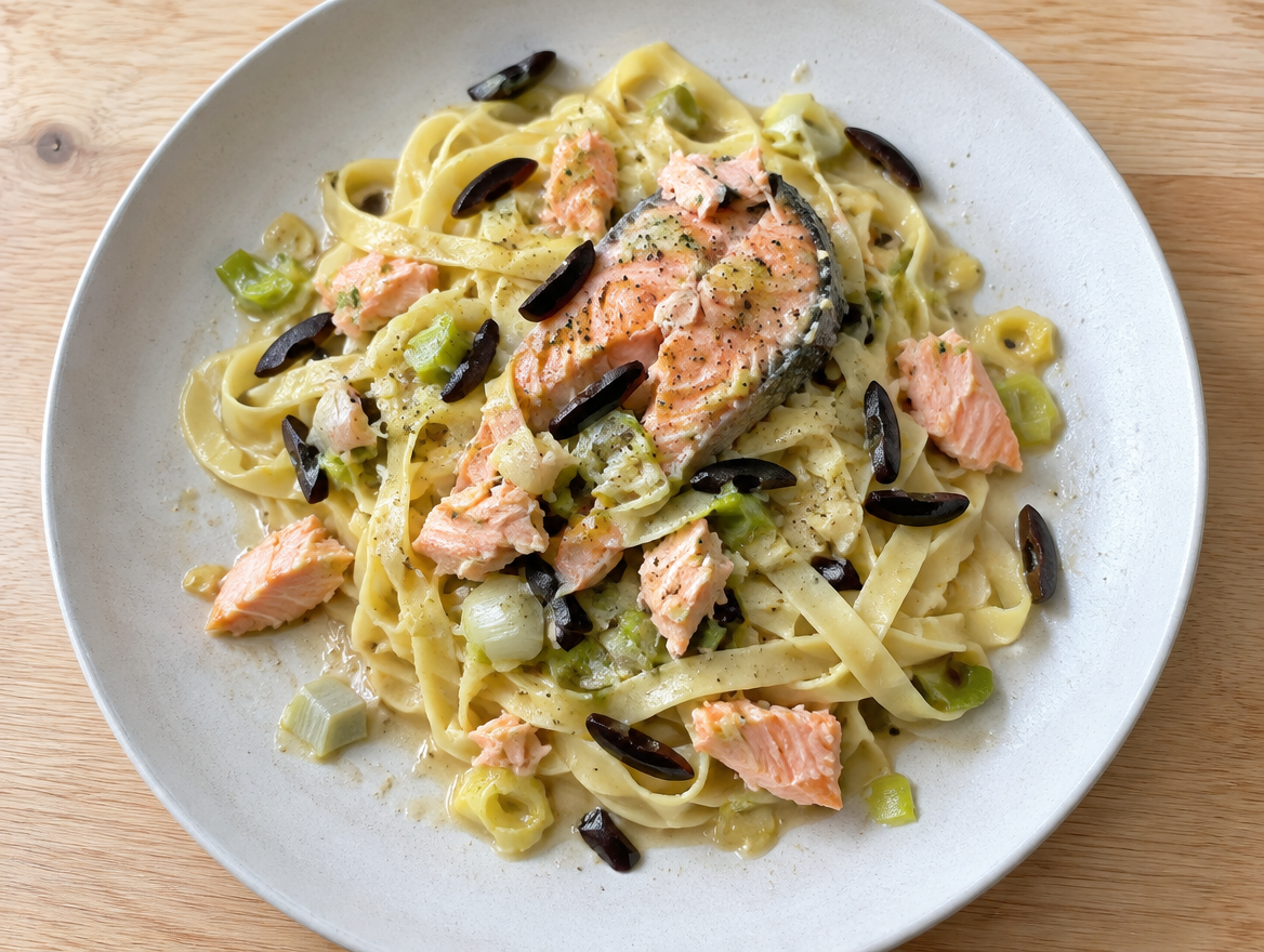Tagliatelle met zalmsteak