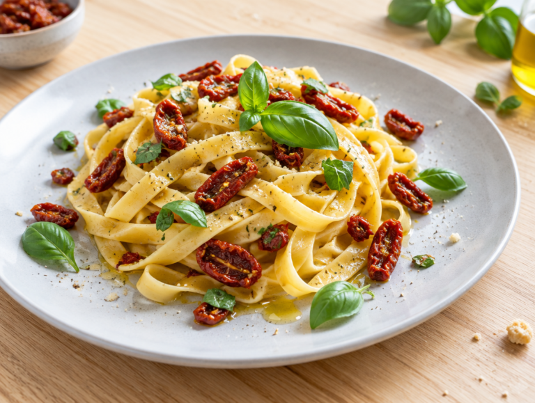 Tagliatelle met zongedroogde tomaten en basilicum
