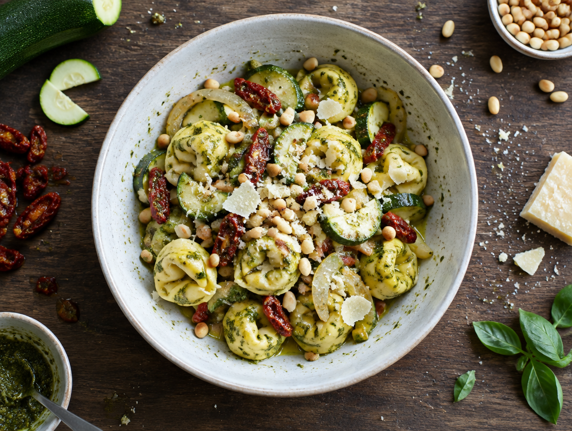 Tortellini met courgette en pesto