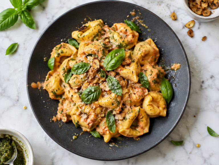 Tortellini met tomaat en pesto
