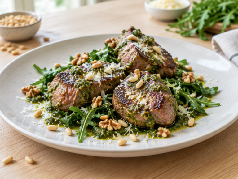 Toscaanse lamshaas in pesto rucola saus