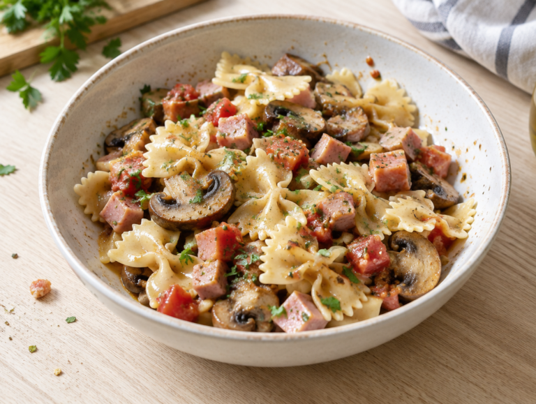 Macaroni met ham en champignons