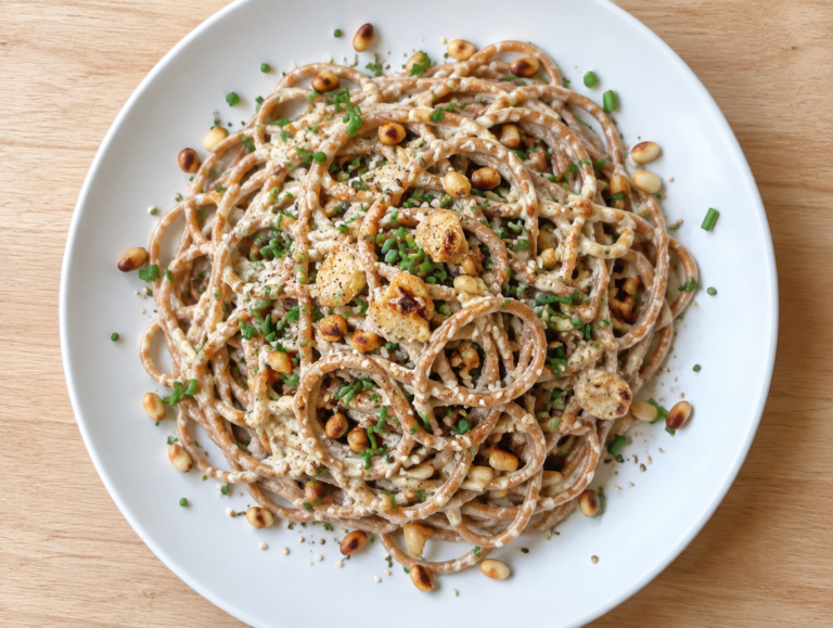 Volkorenspaghetti met knoflooksaus