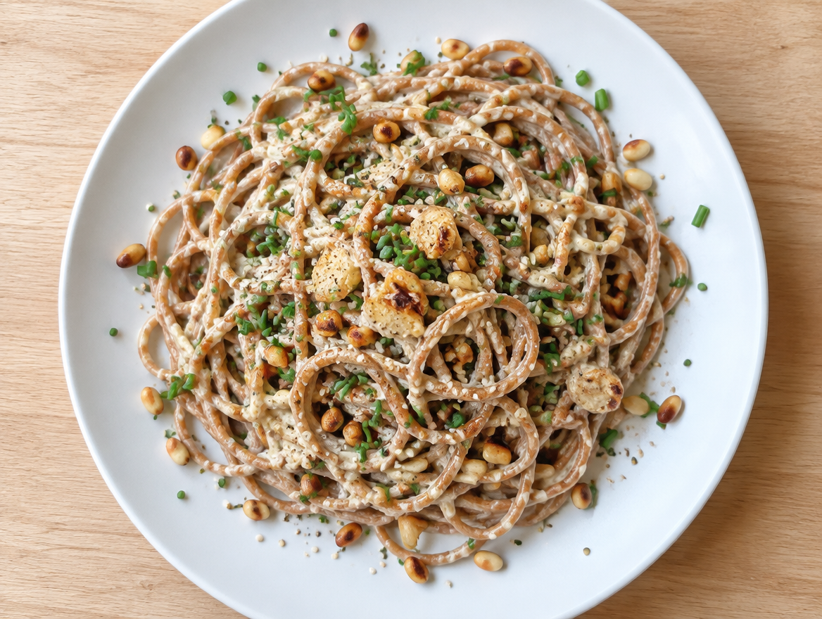 Volkorenspaghetti met knoflooksaus