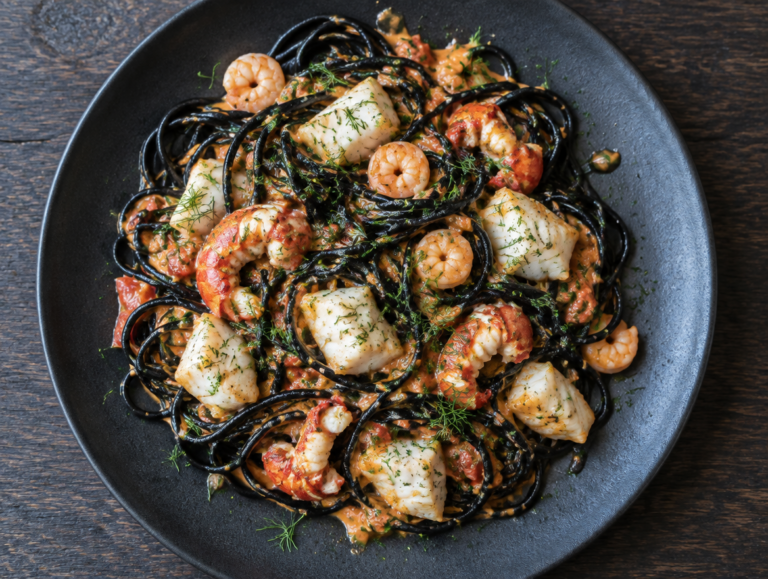 Zwarte spaghetti met zeevruchten