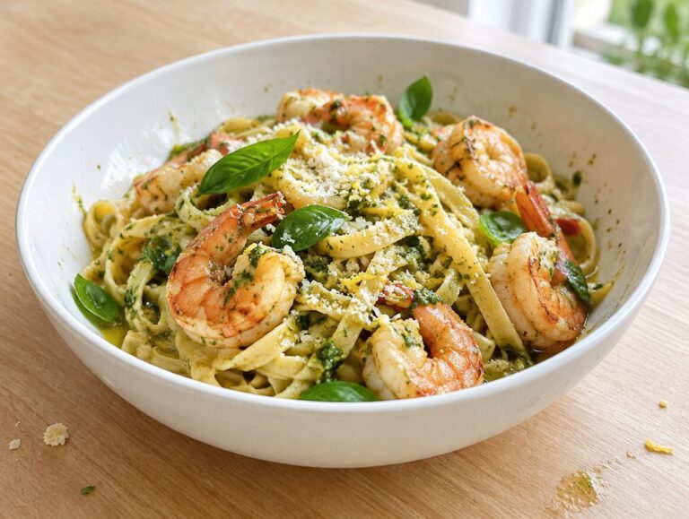 Botertagliatelle met pesto-scampi