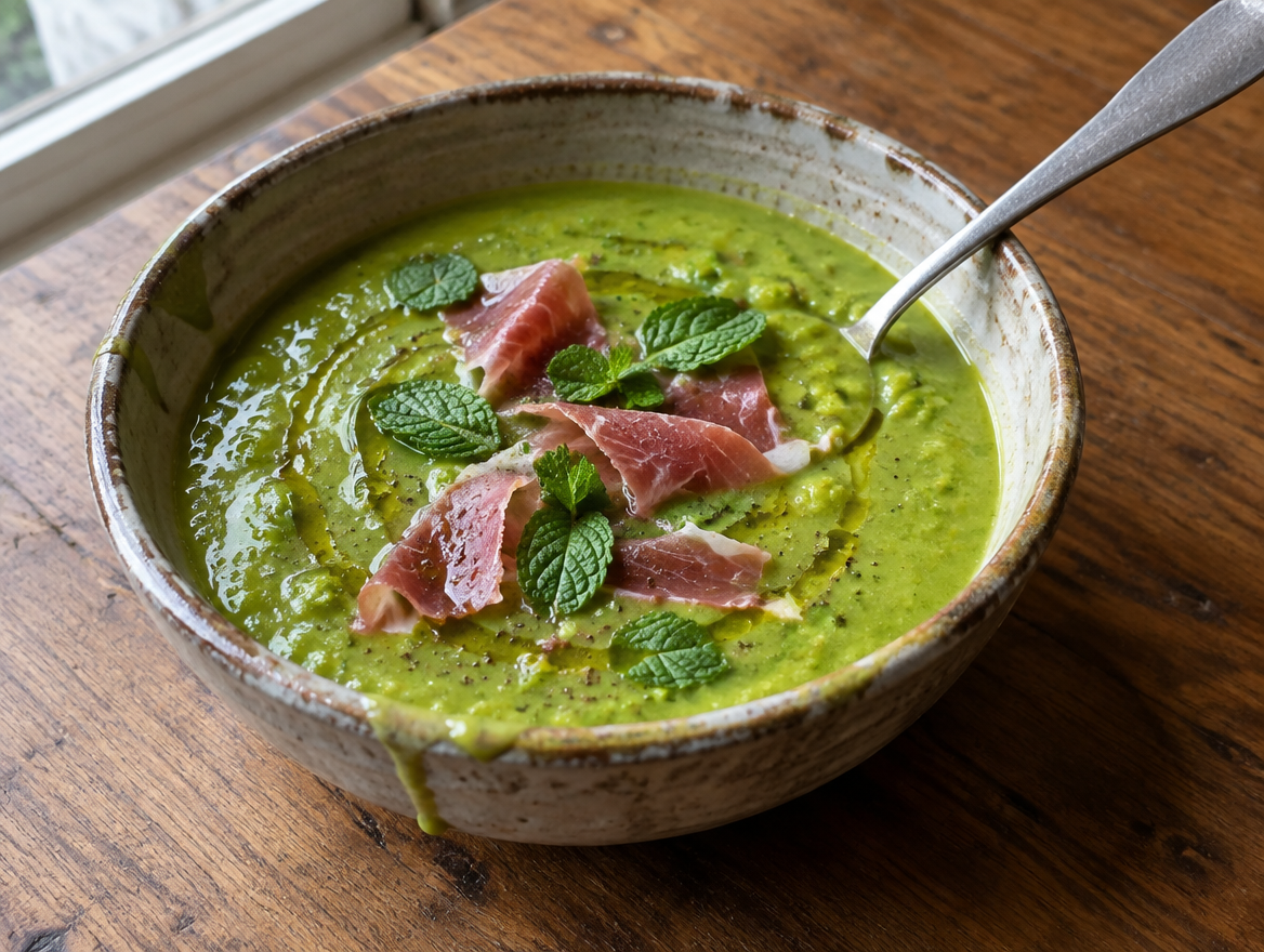Erwtensoep met prosciutto en munt